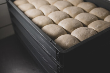Several containers with dough balls