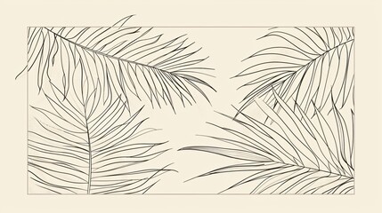 Elegant Palm Leaves Palm Tree Line Art Illustration Set