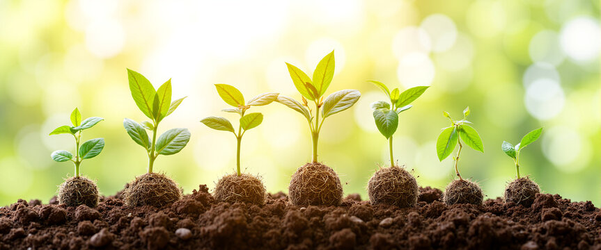 Growing green seedlings in rich soil showcasing stages of development symbolizing growth and teamwork in a vibrant natural setting