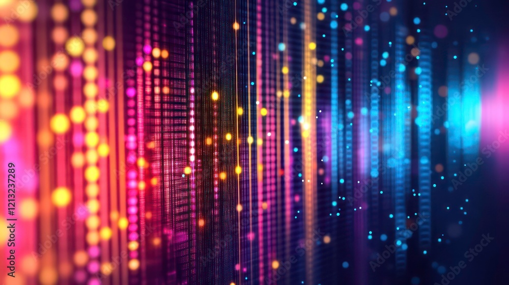 Poster Abstract colorful glowing lines and particles background.