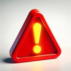 3D Red triangle Warning Sign with Glowing Exclamation Mark Isolated on White Background