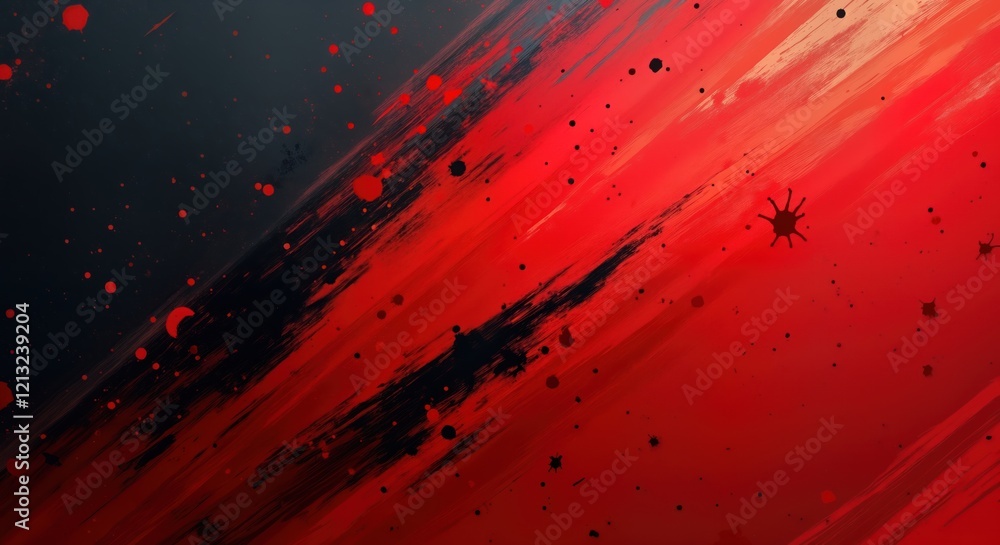 Poster abstract vibrant red background with diagonal dynamic motion lines, dark blots. intense red color cr