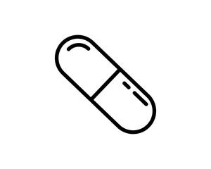 Clean, modern line art illustration of a capsule. Perfect for medical, pharmaceutical, healthcare, or wellness websites, apps, and presentations.  Simple, bold design ensures high readability.