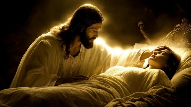 Jesus Christ healing a bedridden person, aurea and power 