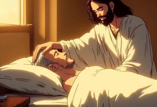vector drawing of Jesus Christ healing a bedridden man