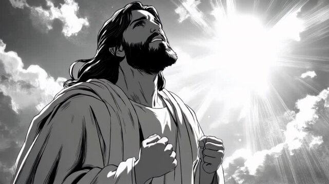 vector drawing of Jesus Christ being enlightened by the grace of God