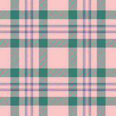 Linear plaid vector fabric, veil texture background seamless. Pajamas pattern check textile tartan in light and teal colors.