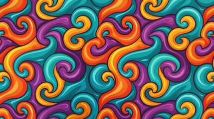 Fototapeta premium Dive into the vibrant world of groovy s backgrounds filled with heart and flower patterns in a psychedelic, retro style.