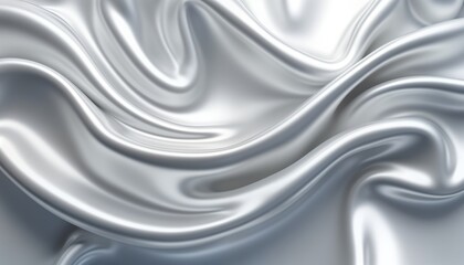 Obraz premium Silver silk fabric flows in wavy folds. Shiny gradient effect creates luxurious look. Abstract design with flowing curves. Elegant material. Suitable for wallpapers, fashion. Soft texture, shiny