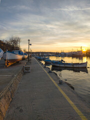 Obraz premium Sunset view of the port of Sozopol, Bulgaria