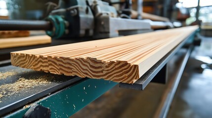 Planks being processed in lumberyard