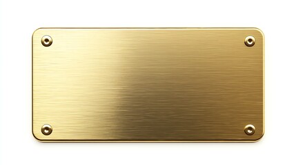 Shiny blank brass nameplate isolated over a pure white background, awaiting personalized engraving or customization