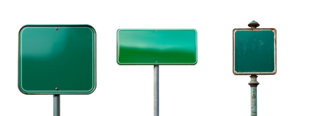 Set of green street sign isolated on transparent background 