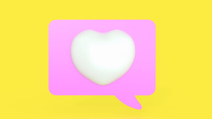 Heart on Balloon text on yellow Background 3d Rendering.