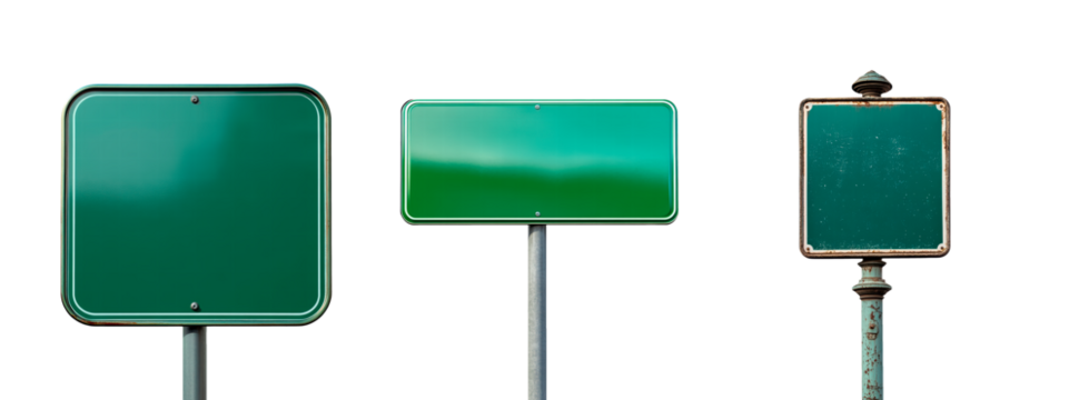 Set of green street sign isolated on transparent background 