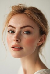 Naklejka premium Young and beautiful model present skin care and beauty cosmetic product