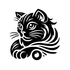 Stylish Black and White Cat Portrait: Abstract Feline Art Design.  A modern and elegant graphic illustration of a cat, perfect for pet lovers and art enthusiasts.