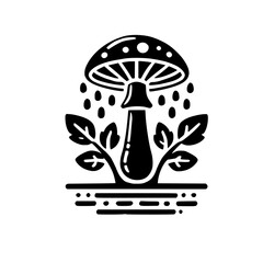 Elegant Black and White Mushroom Illustration: Botanical Nature Art Print