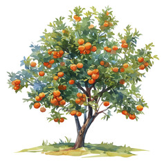 Natal Orange Tree with Fruit – Watercolor Illustration, Vibrant Citrus Orchard Scene, Fresh Ripe Oranges with Lush Green Leaves, Digital Botanical Art
