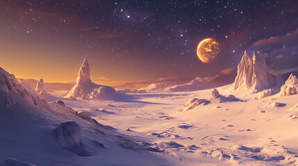 A starry sky over a desert landscape, hypermaximalist, advertising photography, hyper realistic, fine detail,. Arctic Desert. Illustration