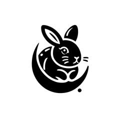 Cute Black Rabbit on Crescent Moon: Minimalist Animal Design