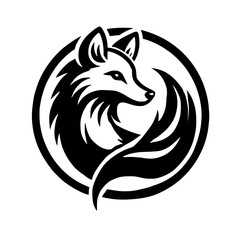 Majestic Fox Logo: Black and White Circular Design. Perfect for branding, nature-themed projects, and wildlife conservation initiatives.