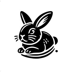 A captivating black and white graphic design of a rabbit, showcasing a minimalist and elegant style. Perfect for nature lovers and design enthusiasts.