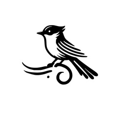 Elegant Black and White Bird Silhouette on Branch: Minimalist Nature Illustration