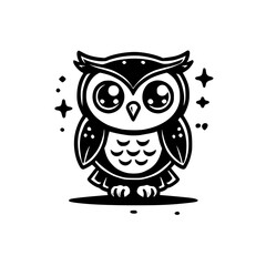 Fototapeta premium Adorable Cartoon Owl: Black and White Vector Illustration. Cute Bird Design, Perfect for Kids, Nature Lovers, and Kawaii Fans!