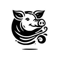 Elegant Black and White Pig Illustration: Artistic Swine Design, Perfect for Farm Branding or Nature-Inspired Projects