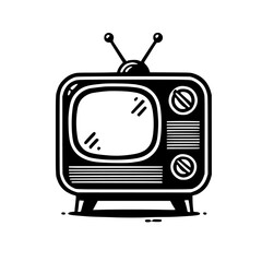 Retro Television Illustration: Vintage TV Icon, Classic Analog Broadcast Media, Simple Black and White Design
