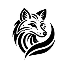 Elegant Fox Silhouette: Abstract Black and White Animal Design.  Perfect for nature lovers and graphic designers seeking a stylish, minimalist illustration.