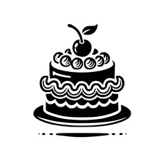 A delectable black and white image of a cake adorned with cherries, perfect for bakeries, dessert shops, and food blogs. This visually appealing image evokes feelings of sweetness and celebration.