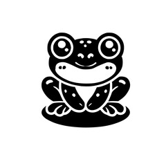 Adorable Cartoon Frog Illustration: Black and White Amphibian Design