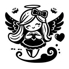 Adorable Angel Girl with Wings and Halo: A Cute and Whimsical Illustration of Innocence and Faith