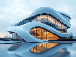 Angular glass facade futuristic building vision high resolution image