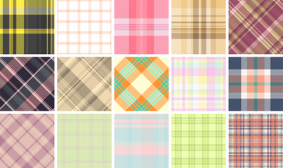 Plaid fabric designs featuring colorful checks and stripes, ideal for textile, wallpaper, or trendy fashion prints.