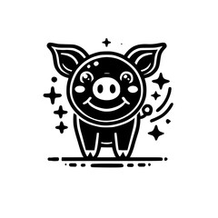 Adorable Cartoon Pig Illustration: Happy, Cute, and Playful Black and White Design