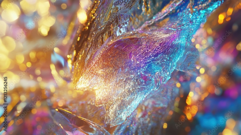 Poster abstract colorful crystal is shining with bright light, creating a beautiful and magical effect with