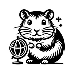 Adorable Hamster Exploring the World: A Charming Black and White Illustration