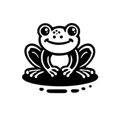 Adorable Cartoon Frog Illustration: Happy Amphibian in Black and White Design
