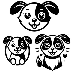 Adorable Black and White Puppy Cartoon Illustrations