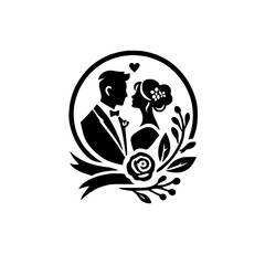 Elegant Wedding Couple Silhouette: Romantic Black and White Design. Perfect for invitations, cards, and more.