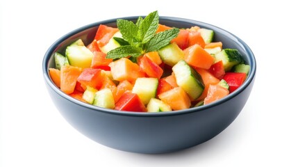 A refreshing bowl of tropical papaya salad with diced papaya, cucumber, red bell pepper