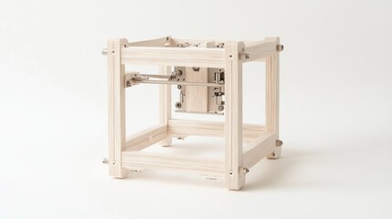 Simple wooden cube frame with internal mechanism.
