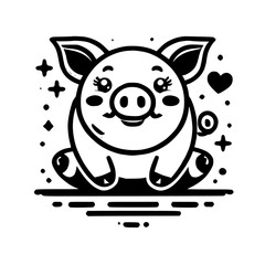 Adorable Cartoon Pig Illustration - Happy, Cute, and Sweet Animal Character Design