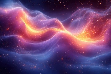 Obraz premium ethereal cosmic nebula swirls in deep purple and teal creating a mesmerizing abstract flow with golden light particles