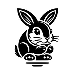 Adorable Black and White Rabbit Illustration: Simple, Minimalist Bunny Design