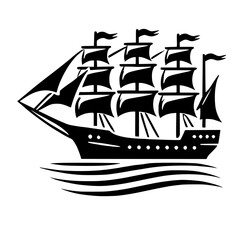 Majestic Sailing Ship: A Vintage Nautical Voyage. Explore the high seas with this classic sailboat design, perfect for nautical-themed projects.