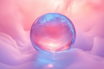 ethereal crystalline gradient sphere floating in misty void soft pearl iridescence with rainbow refractions minimalist elegance